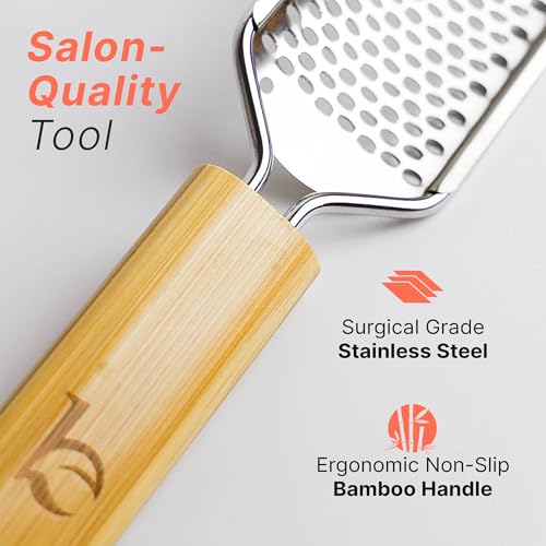 Foot File - Callus Remover Tool for Dead Skin Removal, at Home Pedicure Tools, Foot Rasp Callus Remover Feet and Heels, Smooth Soft Feet Using a Grater & Scraper (Bamboo & Stainless Steel) (1 Pack)