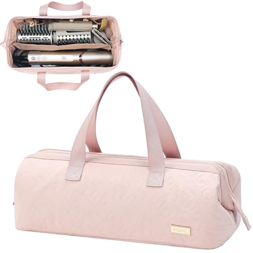 NISHEL Hair Tools Travel Carrying Bag, Portable Hair Air Wrap Dryer Case, Hair Dryer/Curling Iron/Airstraight Attachment Organizer, Pink