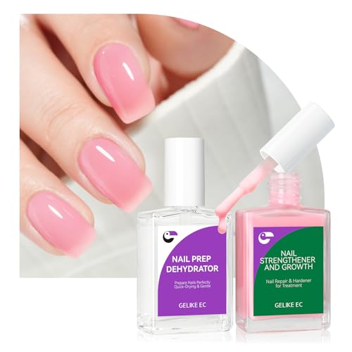 Gelike EC Nail Strengthener & Dehydrator Kit: Soft Pink 6-in-1 Strengthener and Dehydrator Set for Stronger in 14 Days - Vegan Allergy-Friendly for Gel Lovers & Sensitive Users