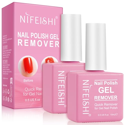 Gel Nail Polish Remover, (2PCS) Professional Gel Polish Remover for Nails, No Need for Foil, Quick & Easy Polish Remover In 2-5 Minutes, 0.5 Fl Oz