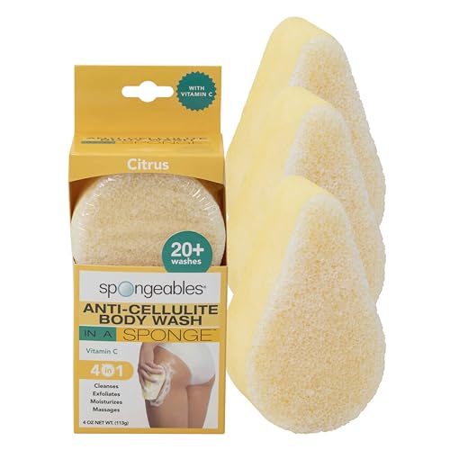 Spongeables Anti Cellulite Body Wash in a 20+ Wash Sponge, Citrus, 3 Count