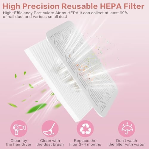 Nail Dust Collector, Rechargeable & Cordless Dust Collector for Nail Tech with Reusable HEPA Filter, Extractor Dust Suction Machine for Acrylic Nails Polishing at Nail Salon & Home Use