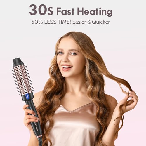 Thermal Brush 1.5", Thermal Round Curling Brush with 2 Settings, Long Lasting Universal Voltage Heated Curling Iron for All Hair, Tourmaline Ceramic, Negative Ion Technology, Rose Gold
