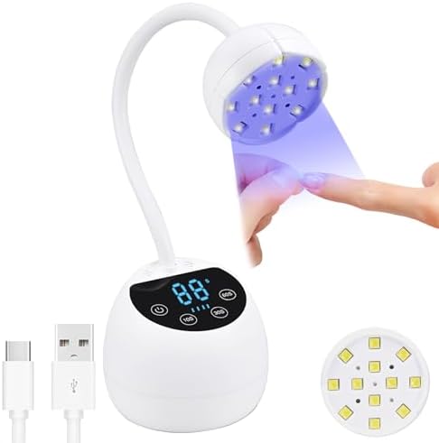 U V LED Nail Lamp, 36W Mini Cordless Gel x Nail Lamp Flash Cure, Auto Sensor Gooseneck Portable USB Gel Nail Dryer U V Light with 3 Timers and LCD Display for Home DIY
