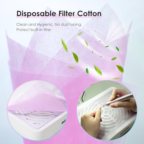 Nail Dust Collector with Lamp&50pcs Disposable Filter&Dusting Brush, Electric Nail Vacuum Cleaner Dust Fan Suction Machine for Manicure Acrylic Gel Nails Polishing, Low Noise, Salon Home