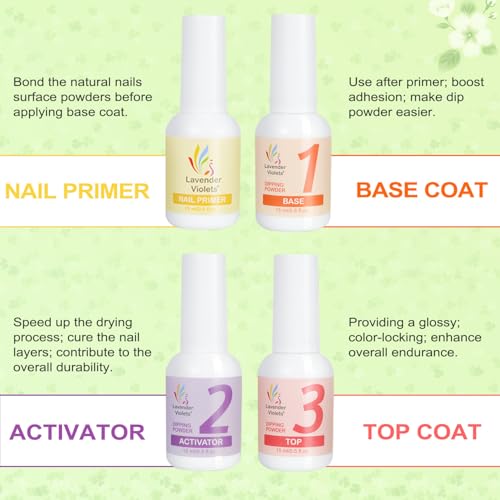 Lavender Violets 62 Pcs Dip Powder Nail Kit Starter, 48 Colors Nude Pink Brown Red Green Blue Purple Glitter with Dip Powder Liquid Set and Essential Manicure Tools for Nail Art Designs G902