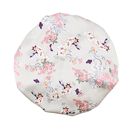 Satin Braid Bonnet Double Layer Sleep Cap Scruchie, Silky Night Hat Large Bonnet for Women Curly, Long Natural Hair Dreadlocks, Braids, Locs Sleeping (Silver Flowers)