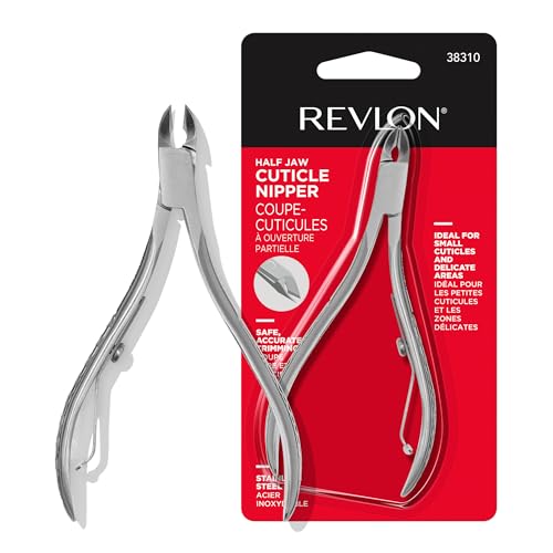 Revlon Half Jaw Cuticle Nipper, Manicure Tool for Nail Care, Hangnail Clipper, For More Precise Trims, Non-Slip Grip, Stainless Steel, 1 Count
