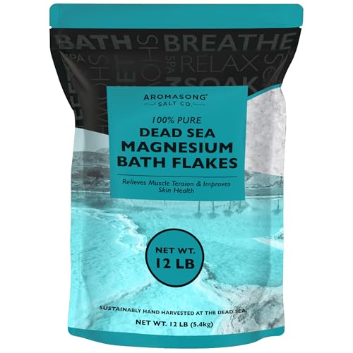 Aromasong Magnesium Flakes for Bath from The Dead Sea- 12 LB Resealable Pack Magnesium Chloride Flakes -Organic Bath Salt Muscle Relaxing Mineral Soak (Packaging May Vary)