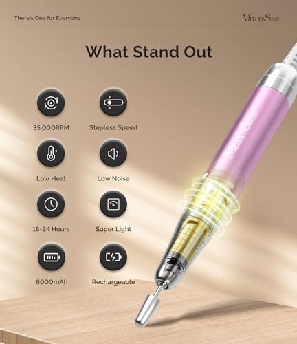 MelodySusie Nail Drill Professional 35000 RPM, Rechargeable Nail File for Nails Gel Polishing Removing, Fast Heat Dissipation & Low Noise, Portable E file for Manicure Pedicure at Home & Salon, MM400D