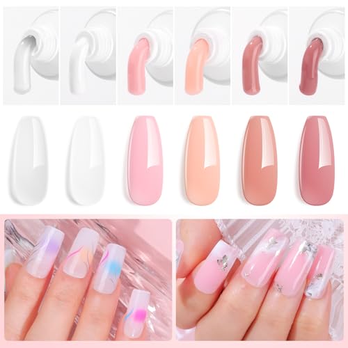 Makartt Poly Nail Gel Set - 6 Neutral Colors for Extension Nails, Long Lasting, Natural-looking, Strong Builder Enhancement for Salon Manicure DIY at Home 15ML Clear White Nude Pink