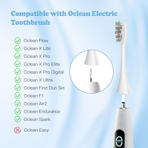 6 Pack Replacement Brush Heads Compatible with Oclean Electric Toothbrush Heads for Oclean Spark, Flow, X Pro, X Pro Elite, X Pro Digital, X Lite, X10, X Ultra, Air2, F1 (White)