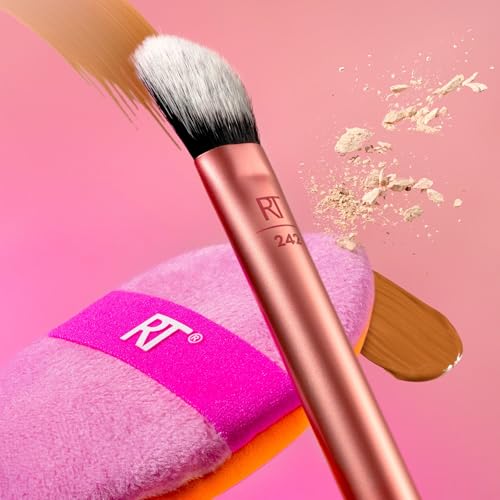 Real Techniques Precision Perfection Duo, Viral Kitten Paw Concealer Brush & Dual-Sided Powder Puff For Powder & Foundation, Travel Friendly Makeup Brush Set, Cruelty-Free, 2 Piece Set