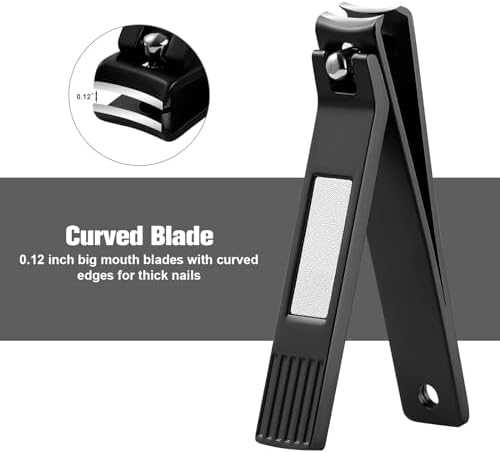 Nail Clippers Set, Ultra Sharp Curved Blade Fingernail and Toenail Clipper Cutters with Visibly Tin Case, Squares and Stripes, Black