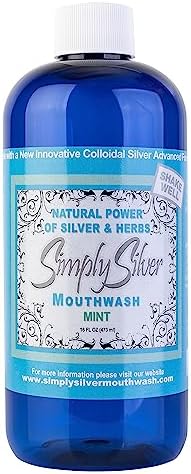 Simply Silver Mouthwash - All Natural Colloidal Silver Mouthwash Alcohol, BPA, Cetylpyridinium Chloride, and Fluoride Free, 16 Fl Oz (Mint)