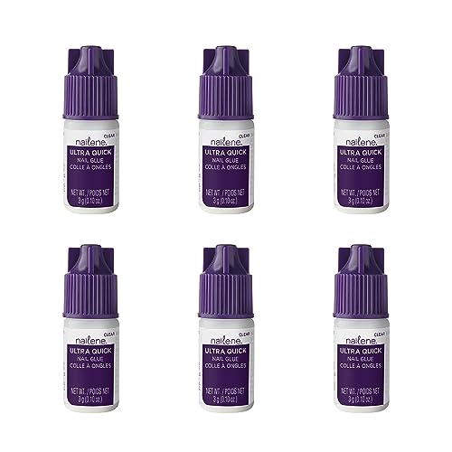 Nailene Ultra Quick Nail Glue - Durable, Easy to Apply False Nail Glue – Repairs Natural Nails – Quick-Drying Nail Adhesive Lasts Up to 7 Days - 3 g/0.10 oz - 6 Pack