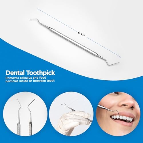 4tified Dental Tools Hygiene Kit 4 PCS French Stainless Steel Professional Teeth Cleaning Home Use Plaque Calculus Removal Tartar Scraper Scaler Fogless Mirror Dental Pick Vegan Leather case
