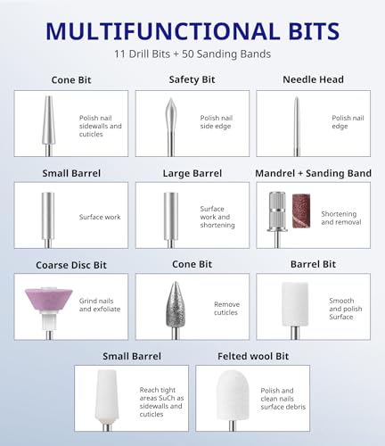 AIRSEE Home Lite Portable Electric Nail Drill Machine with adapter for Beginners, EFile for Acrylic Gel Nails and Manicure Pedicure Polishing Shape, Electric Nail File Kit for Home, Purple