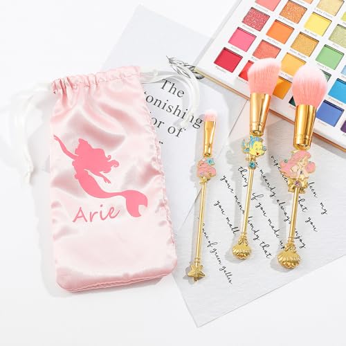 Snow White and Mermaid Makeup Brushes - Novelty Designed Classic Tales Theme Makeup Brush Set for Girls, Kawaii MakeupTool Gift for Women (NEW Pink)