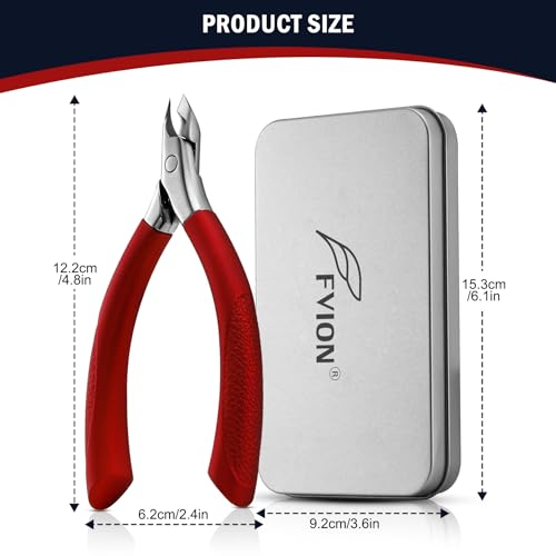 FVION Cuticle Trimmer – Professional Cuticle Nippers, Rubber Coated Handle Manicure Tools – Stainless Steel Cuticle Cutter for Nails (5mm), Red