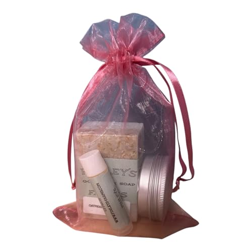 Goat's Milk Soap, Hand Salve, Beeswax Lip Balm Gift Set (Oatmeal and Honey)