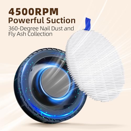 Nail Dust Collector: Vacuum Fan Dust Collector Powerful Suction Extractor Portable Machine - Professional Manicure Pedicure Tool with Reusable Filter for Acrylic Nail Art Salon and Home