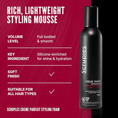 Scruples Creme Parfait Volumizing Foam - Rich & Weightless Styling Foam for Ultimate Smoothing Control, Hydration and Frizz-Free Hold - Alcohol-Free Volume Hair Mousse for Fine to Thick Hair (8.5 oz)