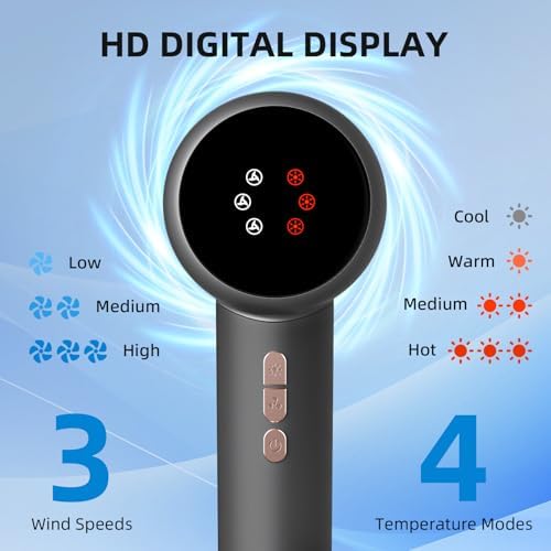 Hair Dryer, 160000RPM Fast Drying Blow Dryer, 500 Millions Negative Ionic High Speed Hair Dryer Professional Care Blow Dryer, Thermo-Control Low Noise with Magnetic Nozzle & Diffuser, Gray