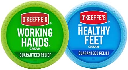 O'Keeffe's Working Hands Hand Cream (3.4 oz Jar) and Healthy Feet Foot Cream (3.2 oz Jar) - Repairing Skincare for Extremely Dry, Cracked Hands and Feet, Travel Size
