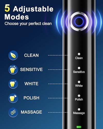 Rtauys R6 Rotating Electric Toothbrush for Adults, Fast Charge, Come with 8 Brush Heads (2 Types) and Travel Case, 5 Modes, 50000VPM Powered Toothbrush, 2 Minute Timer