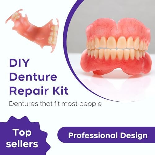 Denture Do it Yourself Full Set of Top and Bottom Fake Teeth, for Improve Smile，DIY Denture Kit- Natural Looking Emergency Replacement Solution, Customized Dentures(Universal Size)-0624-1
