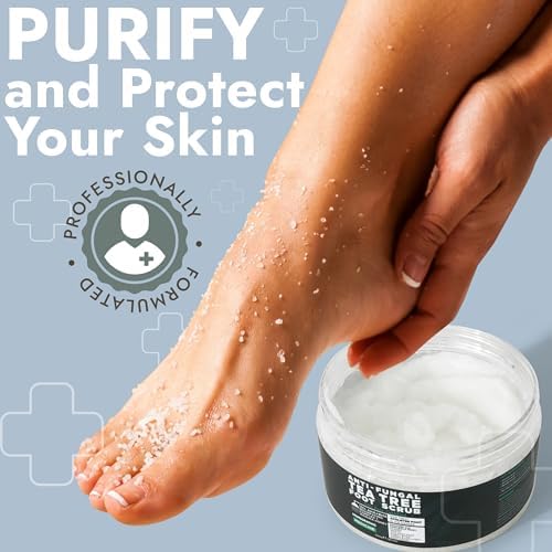 Foot Scrub with Tea Tree Oil | Callus Remover For Feet | Exfoliating Scrub with Salicylic and Glycolic Acid for Dead Skin, Athlete’s Foot, Warts, Corns, Rashes, Foot Odor, Insect Bites and Foot Care