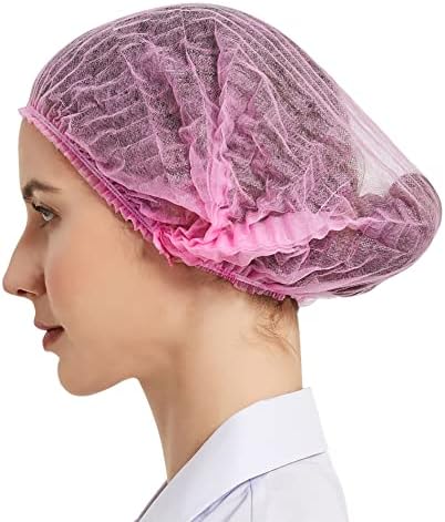 ProtectX 100-Pack Pink Disposable Hair Nets, Elastic Head Cover, Bouffant Caps, Sanitation Head Cover for Food Service, Spa Men & Women - 21 inch