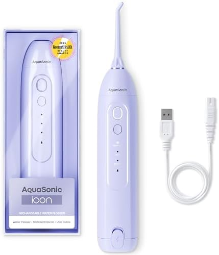 AquaSonic Icon Water Flosser for Teeth – Cordless Rechargeable Oral Irrigator – Waterproof, Portable Dental Cleaning with Jet Tip – Braces Home Travel - Lilac