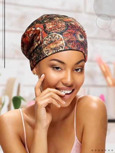 Sintege 6 Pcs Satin Lined Bonnet Sleep Cap for Women Men African Silk Soft Beanie Hair Sleep Wrap for Natural Curly Braids