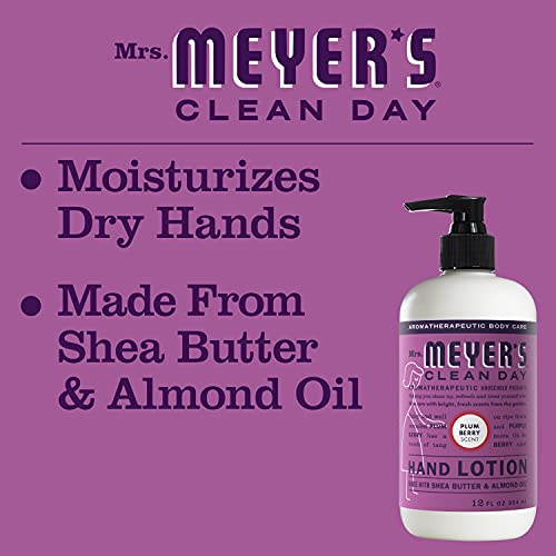 MRS. MEYER'S CLEAN DAY Hand Lotion for Dry Hands, Non-Greasy Moisturizer Made with Essential Oils, Plum Berry, 12 oz Bottles, Pack of 3