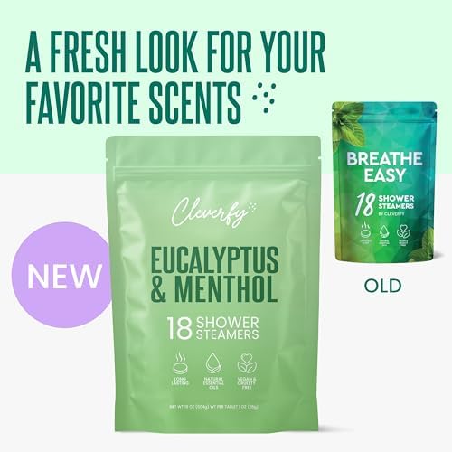 Cleverfy Eucalyptus for Shower Steamers Aromatherapy – Self-Care Shower Bombs for Sinus Relief and Nasal Congestion – 18 Tablets