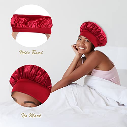 KEPUWAY 10 Pcs Bonnet, Superior Satin Bonnet with Elastic Wide Band, Silk Hair Bonnet for Sleeping Women Men curly Dreadlock Braid Hair (Multicolor Share Pack)