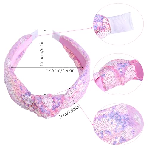 Fishown Sequin Headbands for Girls, 3 Pack Knotted Headband for Girls, Sparkly Girl Hair Bands Glitter Hair Accessories for Girl