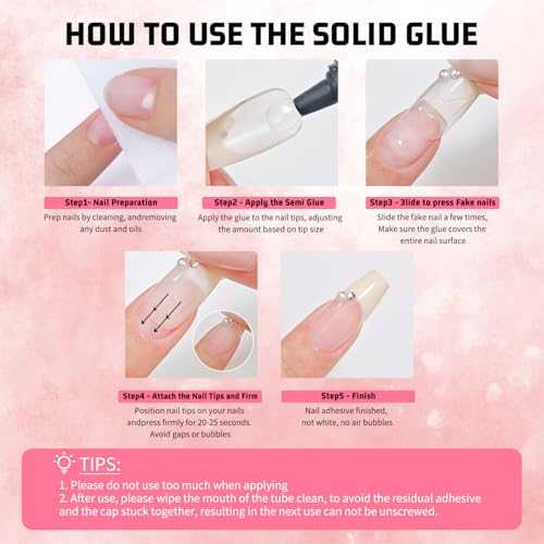 3Pcs Solid Nail Glue Gel for Press On Nail, No UV Lamp, Super Strong, Quick Drying, Semi Solid, Long Lasting, Clear/Transparent (15g x3)