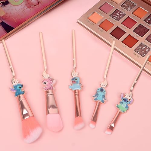 Stich Makeup Brushes Set 5Pcs Anime Cartoon Make Up Brush Set with Storage Bag Stuff for Powder Concealers Eye Shadows