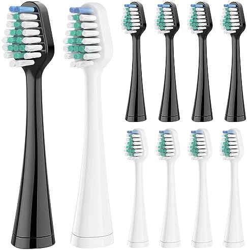Replacement Toothbrush Heads for AquaSonic Duo Series and Home Dental Center Electric Toothbruh, NOT Compatible with Duo Series Pro, 5 White + 5 Black