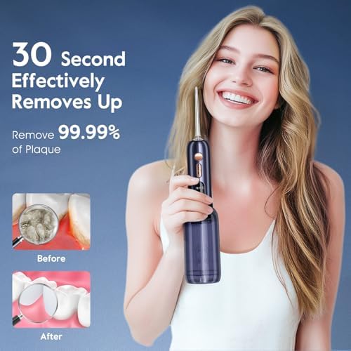 Portable Water Flosser, Mini Water Flosser with 2 Detachable Water Tank for Travel Size,4 Jet Tips and 3 Mode Water Dental Flosser Suit Travel/Home