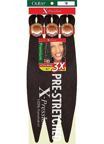 Outre X-Pression Braid Pre Stretched Braid 42" 3X (5 Pack, OFF BLACK 1B)