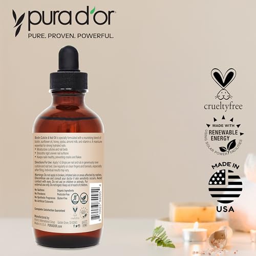 PURA D'OR 4 Oz Nail and Cuticle Oil - Nourishing Treatment with Dropper - Natural Blend Enriched with Biotin, Vitamin E, Milk for Nail Growth, Healthy Nail Beds and Great for Acrylic Nails