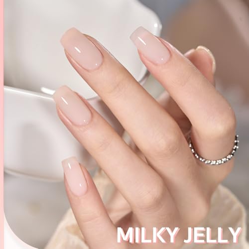 GAOY Milky Jelly Nude Gel Nail Polish Set, 6 Transparent Colors Sheer White Pink Soak Off UV Light Cure Gel Polish Kit for Salon and Nail Art DIY at Home
