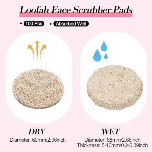 Bokon 100 Pcs Loofah Exfoliating Face Pads 2.36 Inches Round Sponge Body Face Scrubber Remove Dead Skin Facial Loofah Pad Bulk for Bath Shower Spa Skin Scrub Cleaning Women Men