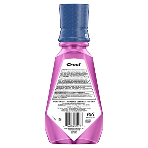 Crest Kid's Anti Cavity Fluoride Mouthwash, Alcohol Free, Strawberry Rush, 500 mL (16.9 fl oz), Pack of 4