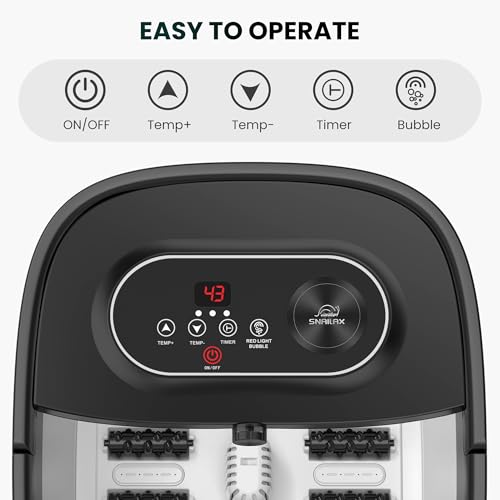 Snailax Foot Spa with Heat, Foot Bath, Collapsible Foot Spa Bath Massager with 8 Massage Rollers, Temperature Control, Bubbles, Pumice Stone, Foot Soaking Tub