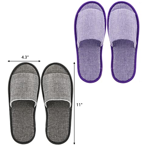 Frcctre 16 Pairs Disposable Slippers, Cotton Linen Open Toe Spa Slippers for Women and Men, Breathable Non-Slip Disposable Slippers for Travel Guests Hotel Home, Gray and Purple